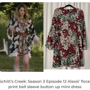 Zara Schitt's Creek: S3 Ep 12 Alexis' floral print bell sleeve Dress Sz L RARE